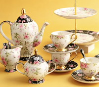 Service à thé de luxe en porcelaine fine de style européen, 15 pièces, motif floral, en porcelaine osseuse, pour thé turc et café