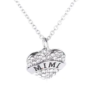 Jachon New style Fashion Simple necklace letters MOM SISTER MIMI NANA family members diamond heart necklace