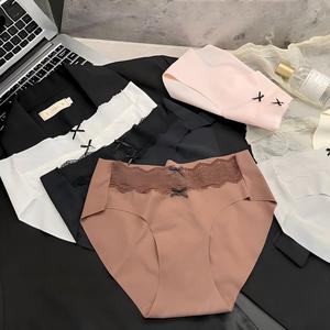 Braguitas de seda helada sin costuras para mujer, con detalle de lazo, de cintura media, de encaje, transpirables, para uso diario, al por mayor - Product Image 3
