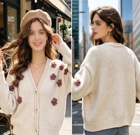 Pull en tricot pour femme sur mesure OEM, cardigan à col rond, manches longues, classique, vintage, à un seul bouton