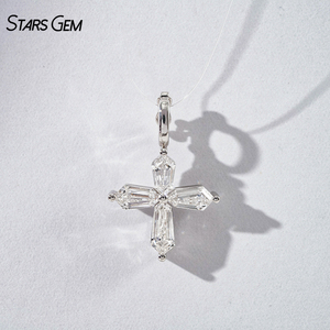 10K White Gold Solid Gold with DEF VS Lab Diamond <b>Cross</b> pendant Jewelry - Product Image 1