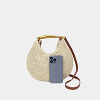 Tas Selempang Wanita Anyaman Jerami Bulat 2026, Tas Tangan Crossbody Bundar Buatan Tangan, Tas Pantai Musim Panas Gaya Boho, Tas Tote Raffia