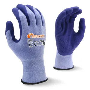 ENTE SÉCURITÉ Travail Bleu Doublure Paume Enduite Haltérophilie Gaufré 13G polyester spandex coquille avec latex Gants Indonésie