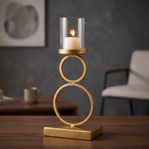 Uniquely Designed Metal Lanterns <b>Glass</b> <b>Candle</b> <b>Holders</b> & Jars for Dinner Room Wood Candleholders with Stylish Features - Product Image 6