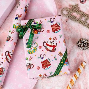 Christmas Wrapping Paper Reversible <b>Pink</b> Cup Design 17 In X 32.8 Ft Gift Craft Holiday Use - Product Image 2