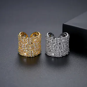 New European and American exaggerated hip hop ring 3A Zircon micro-inset heavy luxury open female ring hand jewelry female