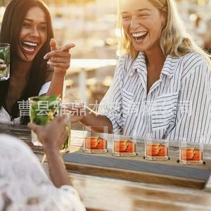Solid Wood Beverage <b>Tray</b> With <b>Glass</b> Holders For Bar Party Serving Natural Color - Product Image 1