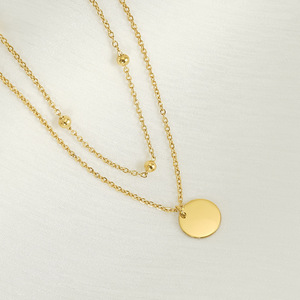 European American Minimalist Double Layer Gold Clavicle Chain Necklace With Round Pendant For Women Daily Wear - Product Image 2