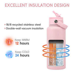 Custom OEM <strong>32oz</strong> Insulated Water Bottle BPA Free Dustproof Push Slide Straw Lid Stainless Steel Vacuum Flask for School Gym - Product Image 2