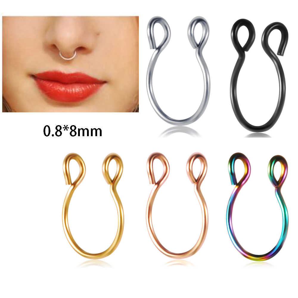Jewelry & Watches 8mm Unisex Hoop Charming Fake Nose Ring Nostril Hoop