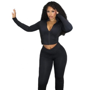 KY Conjunto de moda para mujer Chaqueta de manga larga con cremallera y cuello en V Pantalones acampanados de cintura alta 78% Nylon y 22% Spandex Tall Divas Blazer - Product Image 2