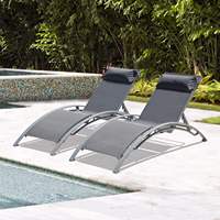 Chaise longue commerciale à cadre en aluminium à 4 positions avec tissu en fronde pour les salons des hôtels du patio extérieur