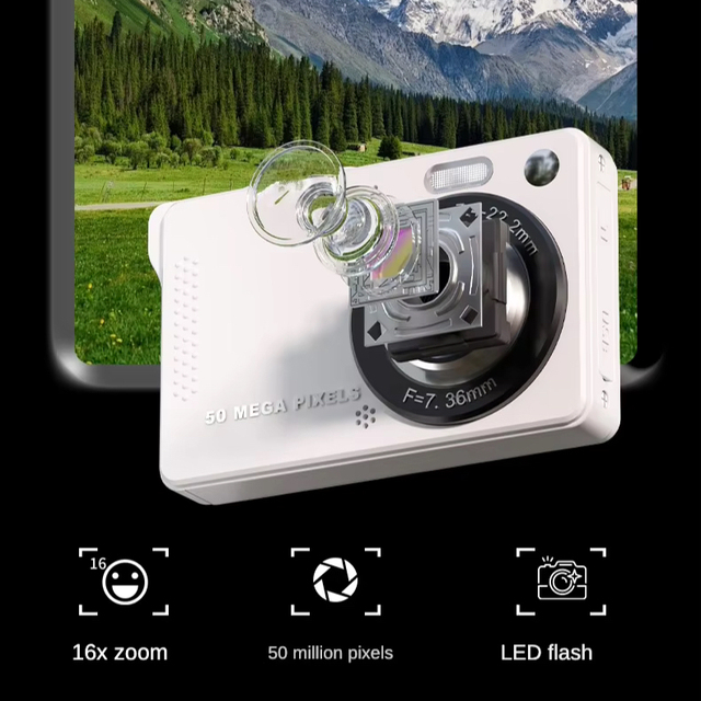 High-Definition 50MP Travel Camera  Built-in LED Flash AF Auto Focus 16x Digital Zoom Expandable USB Charging Digital Camera