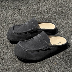 Mules Penny Loafers Minimalistes pour Hommes en Cuir Daim à Plateforme, Bout Rond, Semelle Épaisse, à Enfiler, Décontractées et Élégantes, <span class=keywords><strong>Sans</strong></span> Talon, Crème - Product Image 4