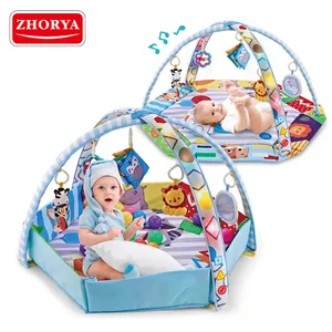 Zhorya rodada pelúcia atividade bebê jogar ginásio jogo cobertor com pendurado música infantil fitness sports rastejar esteiras