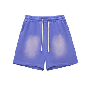 Pantalones cortos rasgados con dobladillo crudo para hombre, Jogger personalizado de algodón lavado ácido, ropa de calle de lana lisa con sudor de rizo francés - Product Image 1