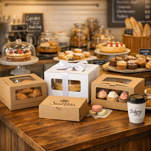 Boîtes en <span class=keywords><strong>carton</strong></span> jetables écologiques personnalisées pour la boulangerie, emballage à emporter pour beignets, pâtisseries, gâteaux, biscuits, pain, HONPAK - Product Image 5