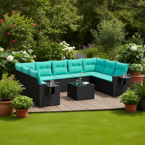 Black Poly <b>Rattan</b> Patio <b>Sofa</b> Set With Cushions 10 Piece Garden Outdoor Furniture Contemporary Design - Product Image 2