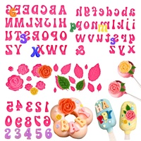 5-teiliges Antihaft-Silikon-Set mit Buchstaben-, Zahlen-, Rosen- und Blattformen für Schokolade, Fondant, Kuchen, Cupcakes und Dessert-Dekorationen