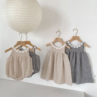 Robe bébé fille sans manches à petits carreaux et motif floral, entrejambe triangulaire, printemps-automne