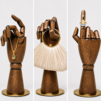 Mannequin main en bois avec base métallique et articulations mobiles, 27 cm, pose debout pour présentation de bijoux et de lunettes de soleil