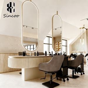 Europe Hot Sale Barber Station <b>Makeup</b> <b>Mirror</b> Oval Gold Hanging Led <b>Light</b> Hair Salon <b>Mirror</b> Smart Display Screen Barber <b>Mirror</b> - Product Image 1