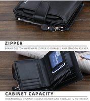 Dompet Pria Baellerry Fashion Model Baru, Dompet Pendek Kulit PU dengan Ritsleting dan Kancing, Penahan Kartu Anti Pembajakan, Tempat Koin untuk Pria