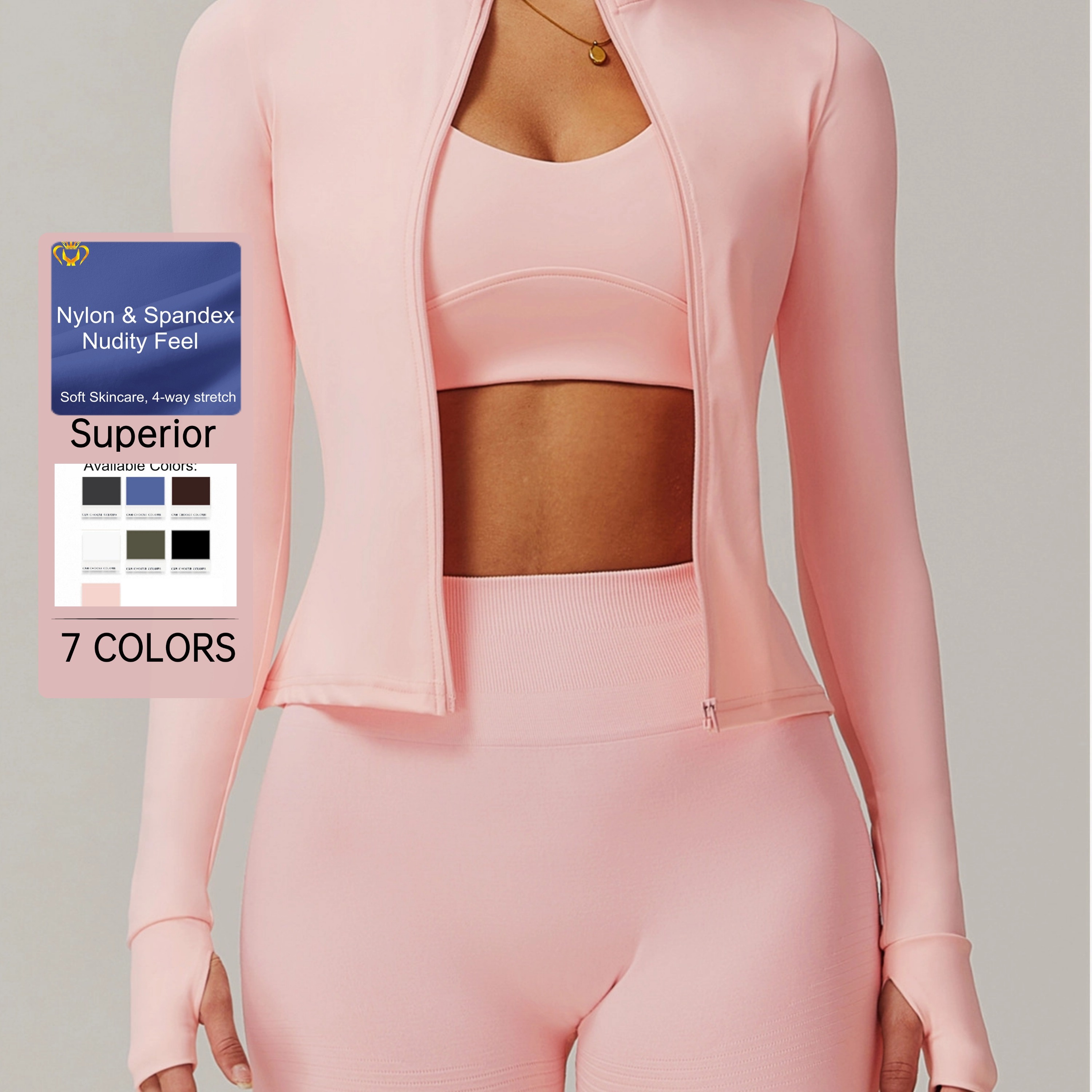 Fitness Activewear Stand up Collar Full Zipper Workout Tops Gym Sports Jackets Long Sleeve Thumb Hole Yoga Jacket for Women