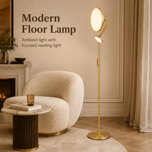 Modern LED Floor Lamp Brushed Metal Standing <b>Light</b> with Dual <b>Light</b> Head Adjustable Reading Lamp for Bedroom Living Room Hotel - Product Image 1