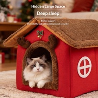 Lit pour animaux de compagnie en peluche style bois de cerf, design maison mignon, amovible et lavable, garde au chaud toute l'année – Offre Spéciale Noël