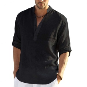 Custom <b>Button</b> up Linen Mens <b>Shirt</b> Men Beach Wear Linen Cotton Linen <b>Shirt</b> Men - Product Image 2