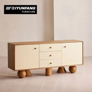 Armoire de rangement de salon rétro minimaliste moderne Buffet en bois massif avec panneau pour le service du thé et de l'eau - Product Image 1