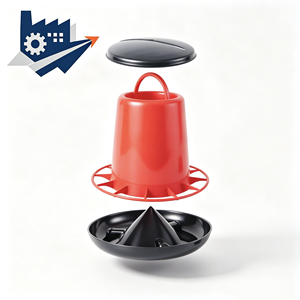 Mangeoire à poulet de 6 kg, bac à nourriture pour volailles, rouge et noir, en plastique, équipement d'alimentation pour poulets, utilisation en ferme - Product Image 2