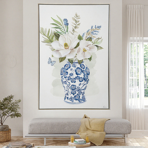 Cornice in tela dipinta a fiori in stile tradizionale cinese pittura floreale in porcellana bianca e blu per decorazioni artistiche da parete per interni - Product Image 1