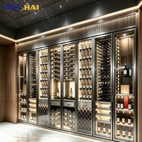 Armoire à vin multifonctionnelle en acier inoxydable noir YINGHAI avec éclairage LED pour salon, salle de thé, villa, hôtel, restaurant, bureau