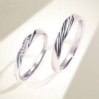 Nuevo diseño de Plata de Ley 925 Chapado en anillos de pareja joyería Micro incrustaciones de cristal circón anillo de ajuste de apertura para boda