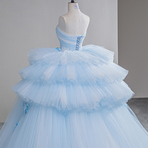 Robe de bal sans bretelles en tulle bleu ciel, style féerique, à volants et à étages, pour Sweet 16 Sfy13 - Product Image 2