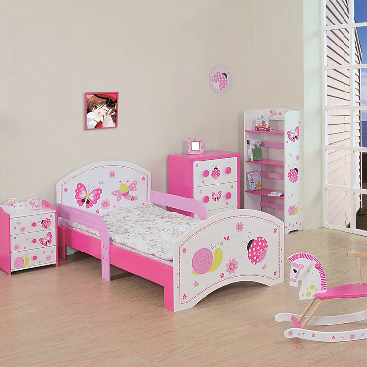 Desain Modern Kustom Furnitur Kayu Anak-anak Tempat Tidur Anak Merah Muda untuk Taman Kanak-kanak