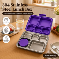 Boîte à lunch bento en acier inoxydable, 5 compartiments, étanche, compatible vapeur et congélateur, pour adultes, personnalisable OEM