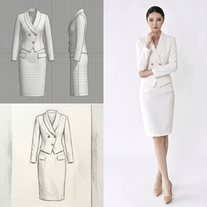 Conjunto de Traje OEM ODM para <span class=keywords><strong>Mujer</strong></span>, Blazer con Cuello Chal Blanco, Doble Botonadura, Falda Peplum, para Recepción de Hotel, Ropa Profesional - Product Image 1
