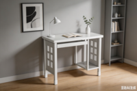 Bureau d'ordinateur pliable moderne blanc pour salon avec tiroir, en métal durable, rangement pour l'apprentissage, design minimaliste, assemblé