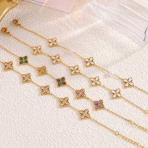 Pulsera de Diamantes con Trébol, Estilo Bohemio de Lujo, Chapada en Oro de 18k, Acero Inoxidable - Product Image 1