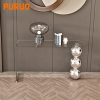Console de luxe PURUO pour couloir, en métal argenté et doré, avec miroir en verre et acier inoxydable