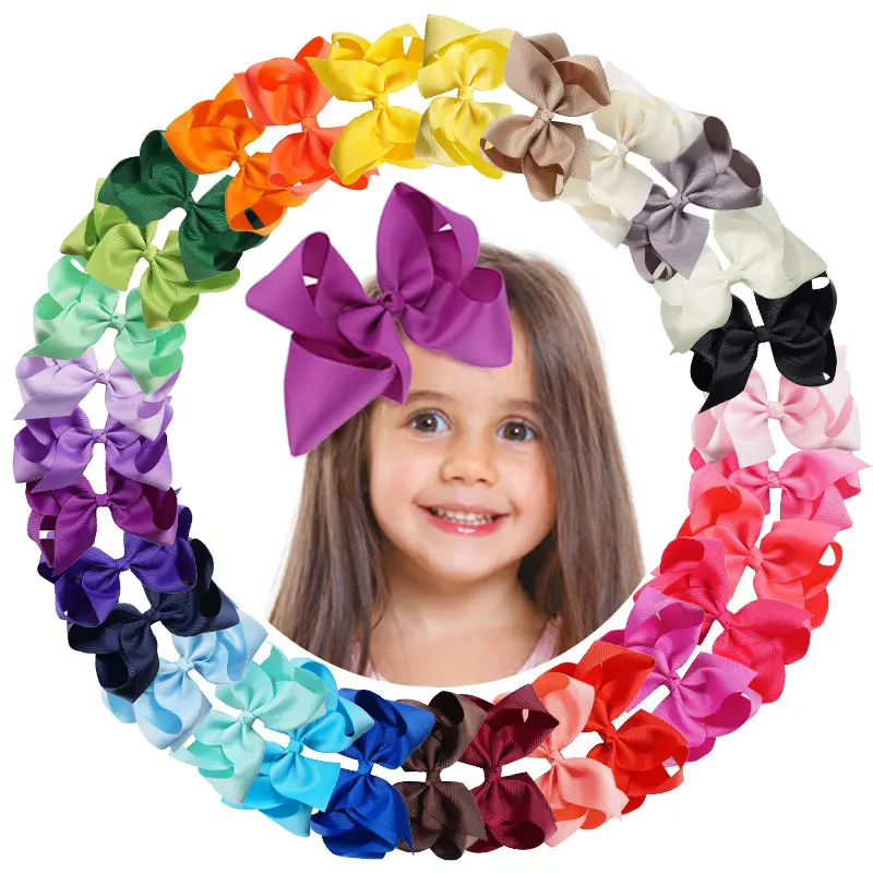 2021 Hot Selling 6 Zoll Haars chleifen mit Clips 30 Farben Baby Girls Soft Bowknot Kinder Haars pangen