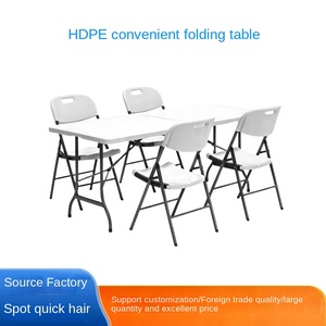 Ensemble de <span class=keywords><strong>table</strong></span> et de chaises pliantes d'extérieur modernes, cadre en fer portable, construction en plastique durable pour 2 à 4 personnes - Product Image 2