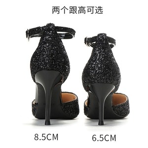 6692-2 Zapatos de Tacón de Aguja con Punta Puntiaguda, Correa en el Tobillo, Pedrería, Tacones D'Orsay, Tacón Súper Alto de 8 cm, Tendencia de Moda - Product Image 2