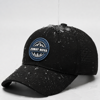 Casquette de baseball noire personnalisée, maille perforée découpée au laser, imperméable, visière incurvée, réglable, snapback, chapeau de sport, vente en gros, OEM, faible MOQ