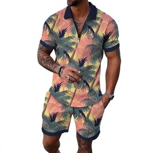 Conjunto de Camiseta Polo y Pantalones Cortos con Estampado Tropical para Hombre, Ropa Casual de Verano, Tejido Transpirable, 100% Poliéster, Disponible en Stock - Product Image 4