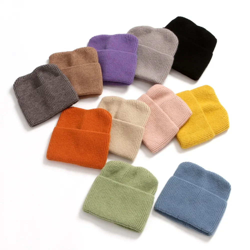 Winter Girls Cute Knitted Hat Cat Ear Shaped Knit Pullover Cap Beanie Women Solid Color Warm Earmuffs Hat