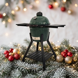 Barbecue au charbon de bois Kamado moderne en fonte, forme œuf, vert foncé brillant, avec foyer, grille de cuisson et <span class=keywords><strong>pierre</strong></span> à pizza, vente en gros - Product Image 1